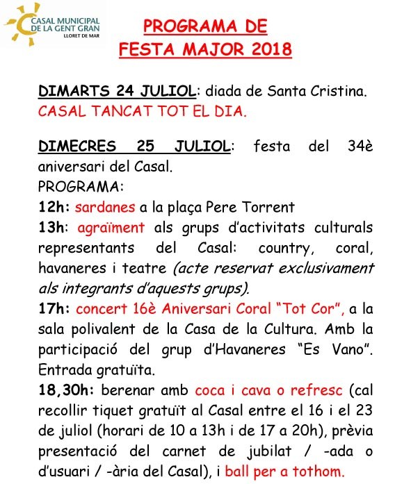 34è. Aniversari del Casal Municipal de la Gent Gran. 