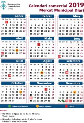 Calendari 2019 Mercat Municipal Diari