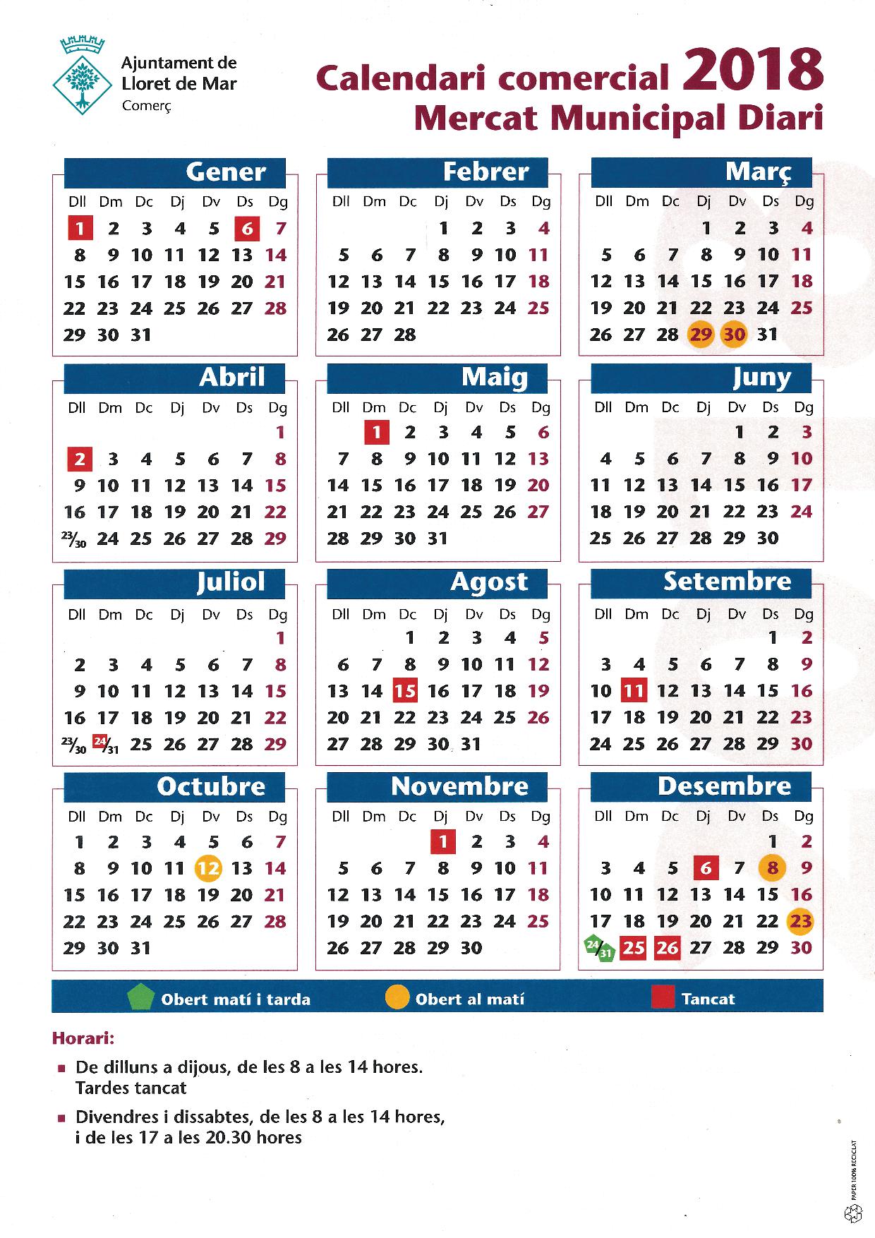 calendari CIAL Mercat diari 2018