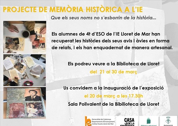 Exposició 'Projecte de memòria històrica a l'IE'